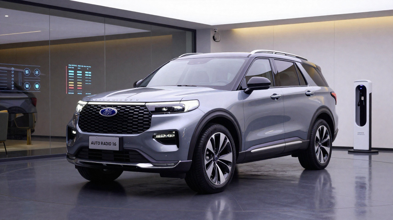 SUV cinza estacionado em ambiente interno moderno com estação de recarga elétrica ao fundo